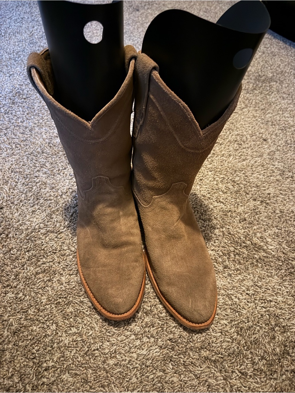 Tecovas Taupe Suede Mid-Calf Western Boots 10EE WIDE